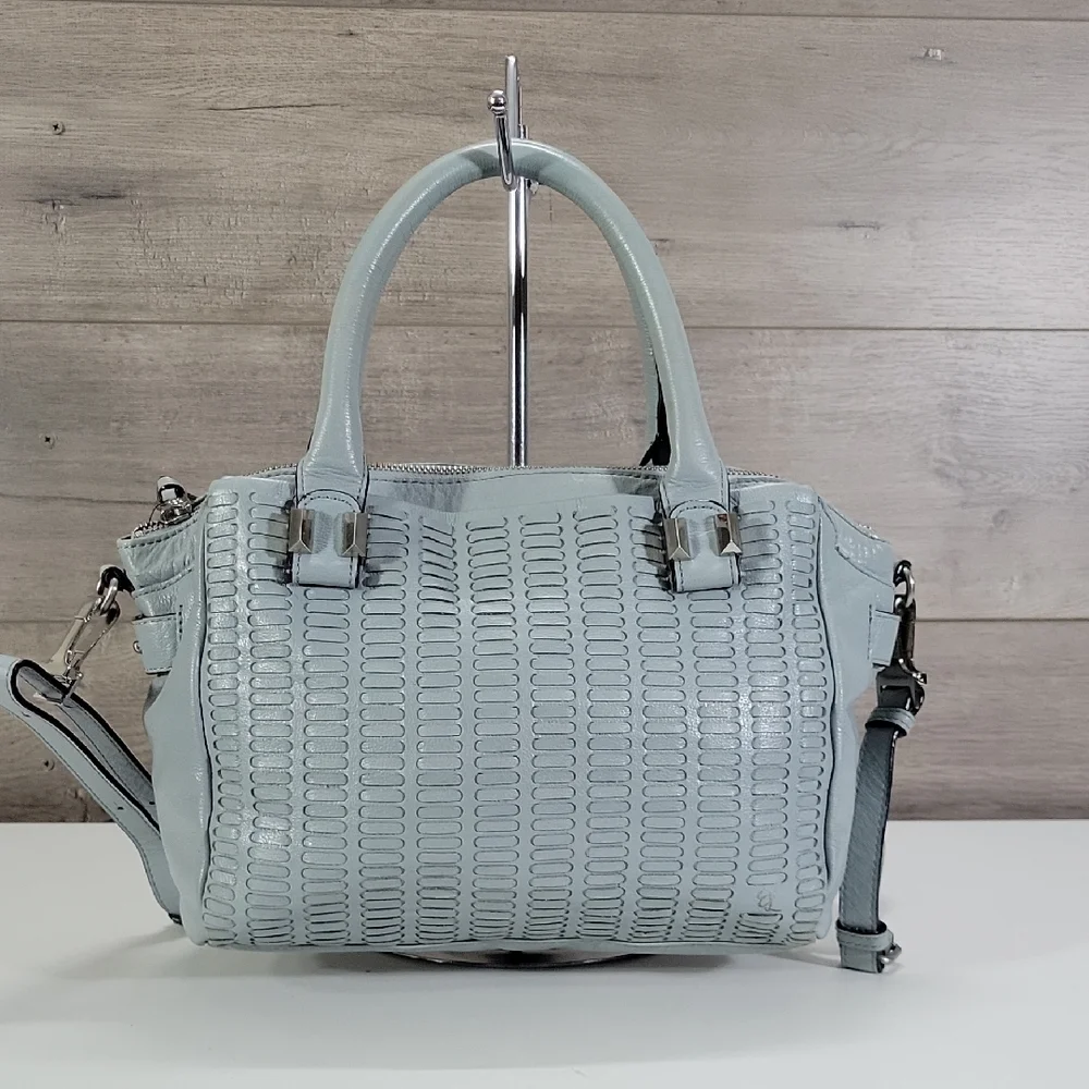 Elliott Lucca Light Blue Woven Leather Satchel Crossbody Bag